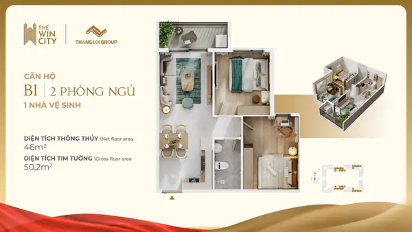 Mẫu B1 · 2PN · 1WC · 46,0 m²
